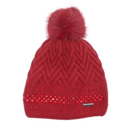 Red Cuckoo Diamante Pompom Hat