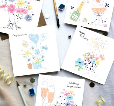 Presents Balloon Watercolor Flower Birthday Glitter Card L11