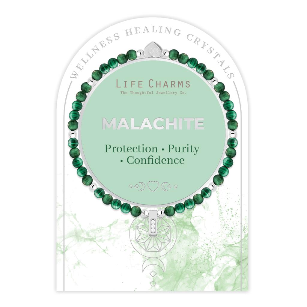 Malachite &amp; silver beads healing crystals bracelet