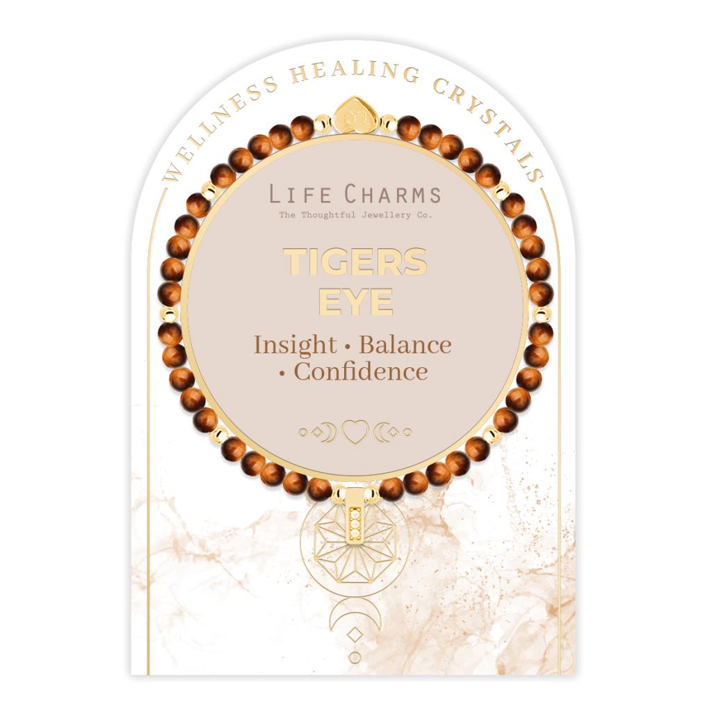 Tiger&#39;s Eye &amp; gold beads healing crystals bracelet