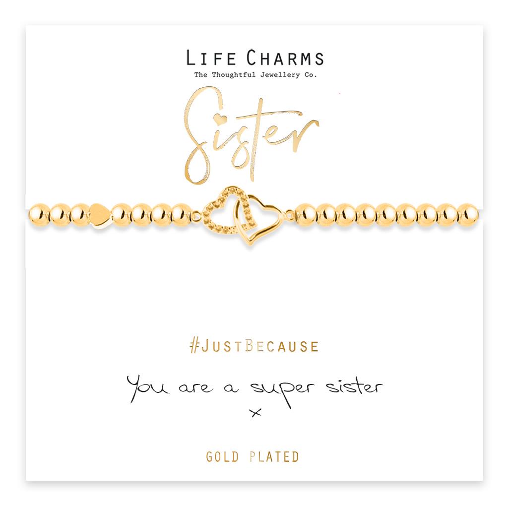 Super Sister gold hearts charm bracelet