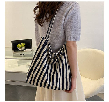 Simple Striped Canvas Shoulder Bag
