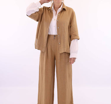 Linen Wide Leg Trousers with Hem Detail