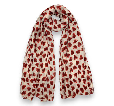 Heart Print Cotton Blend Scarf