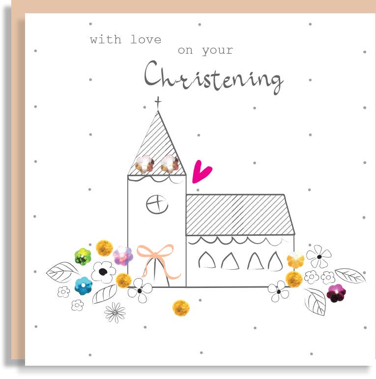 J214 Christening New Baby Church Hand-Finished Sequin Card