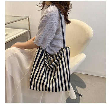 Simple Striped Canvas Shoulder Bag