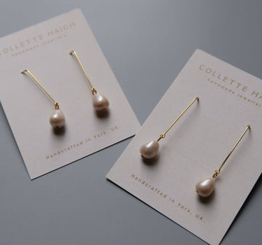 Faux Pearl, Wire Droplet, Handmade Polymer Clay Earrings