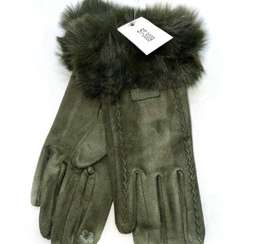 glove with faux fur trim