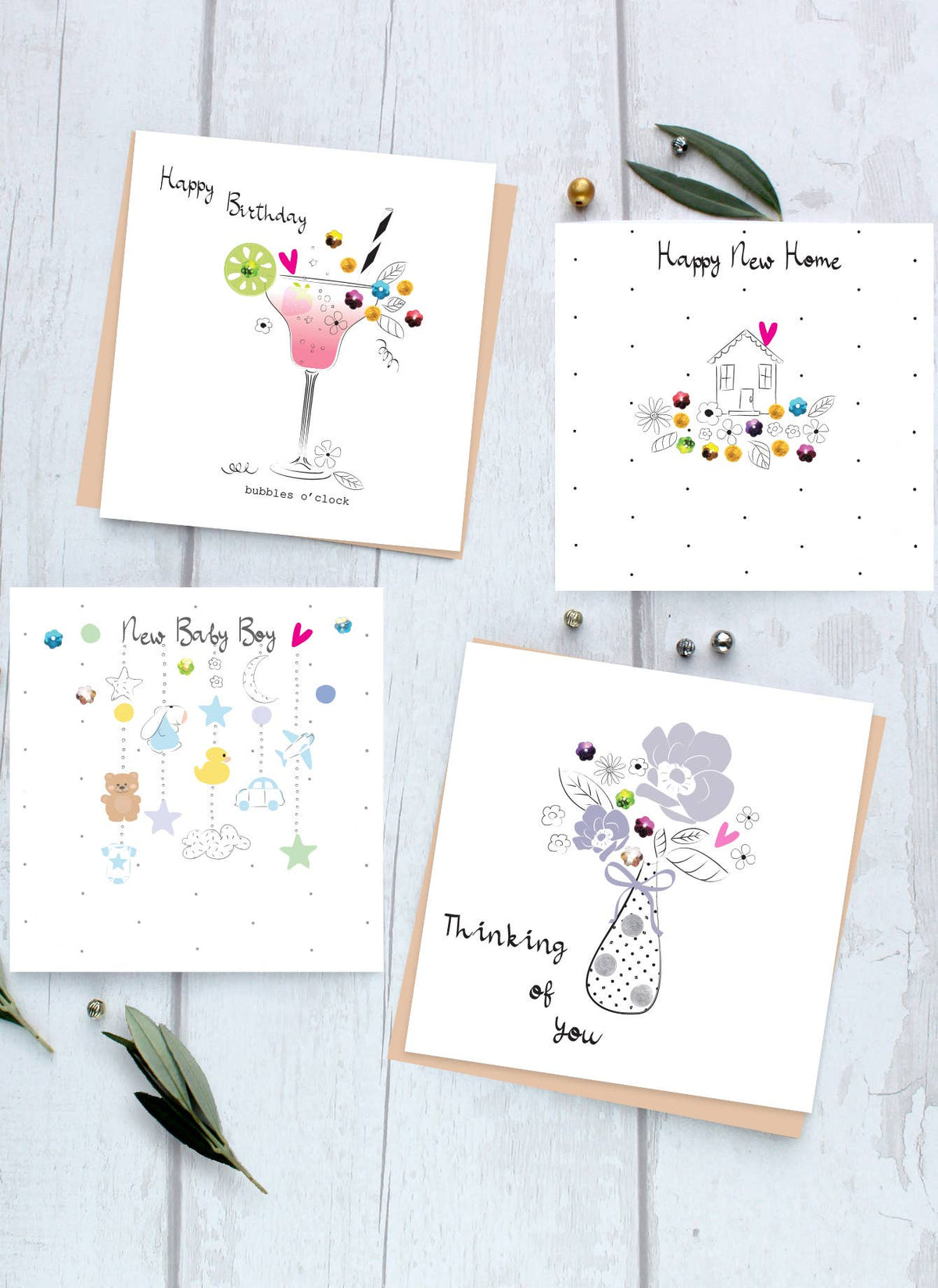 J214 Christening New Baby Church Hand-Finished Sequin Card