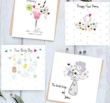 J211 Grandchild Pram Flowers Hand-Finished Sequin Card