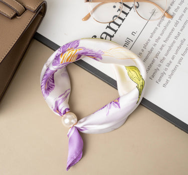 Magnetic floral scarf purple white pearl elegant accessory
