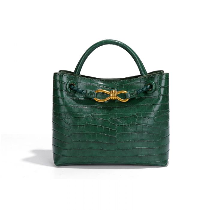 Bordeaux Belle Croc-Embossed Top Handle Bag in Emerald