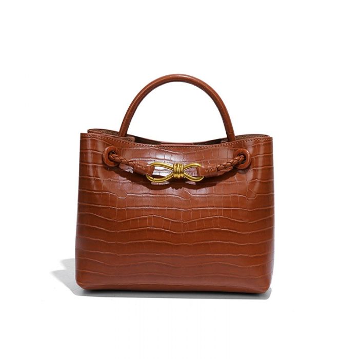 Bordeaux Belle Croc-Embossed Top Handle Bag in Tan