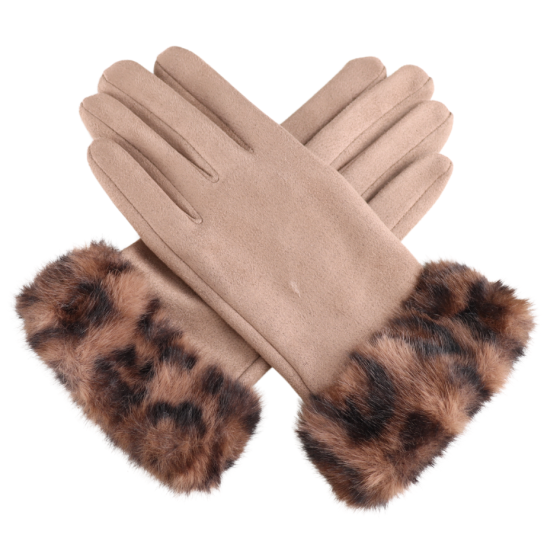 Faux Fur Leopard Cuff Gloves