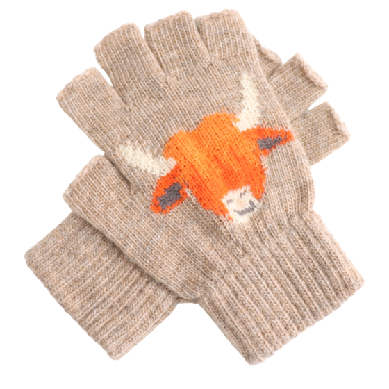 Fingerless Highland Cow Gloves