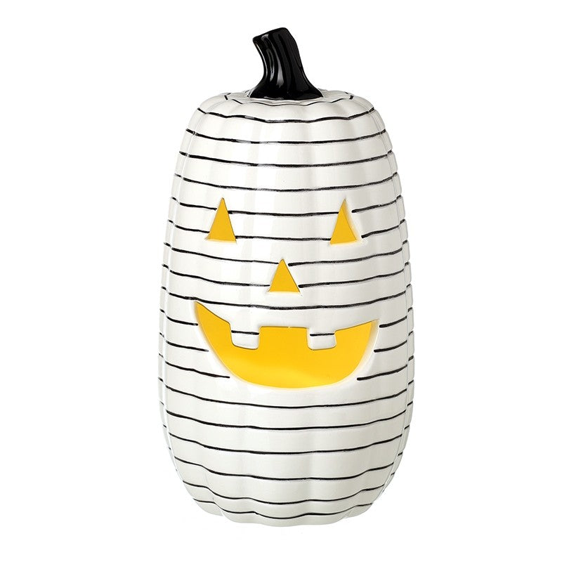 Tall Led White &amp; Black Stripe Pumpkin