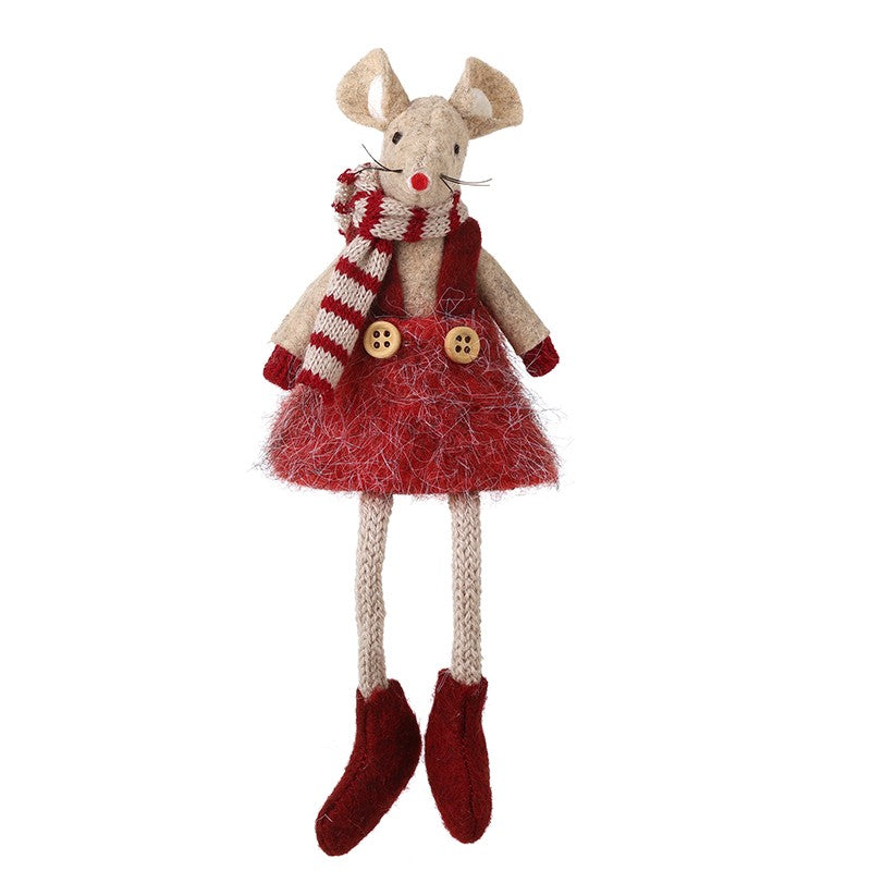 Taupe Felt Sitting Girl Mouse With Scarf