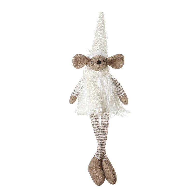 Sitting Mouse In White Scarf & Hat