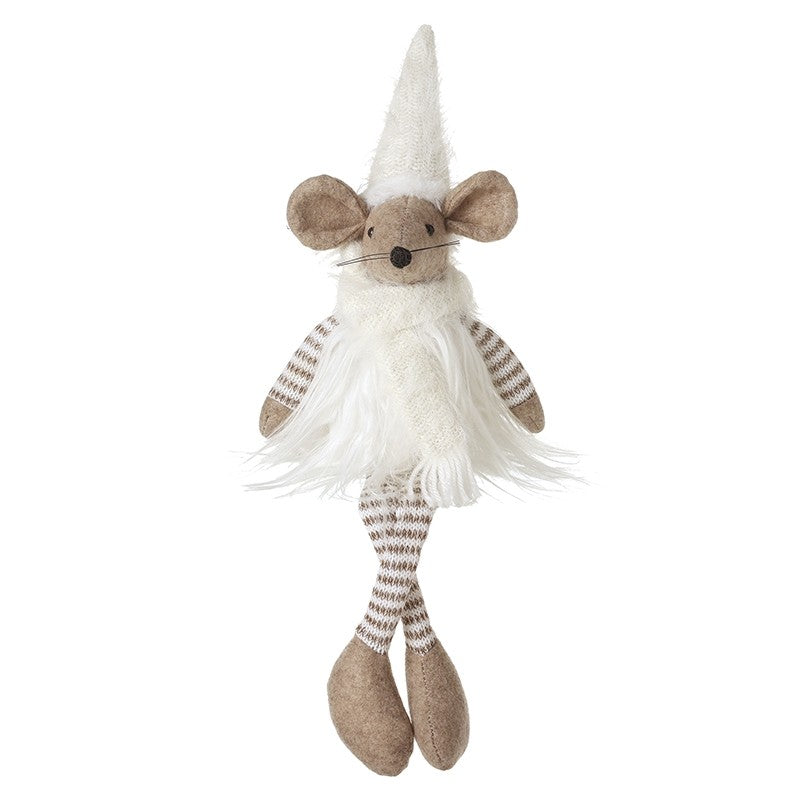 Small Sitting Mouse In White Scarf & Hat