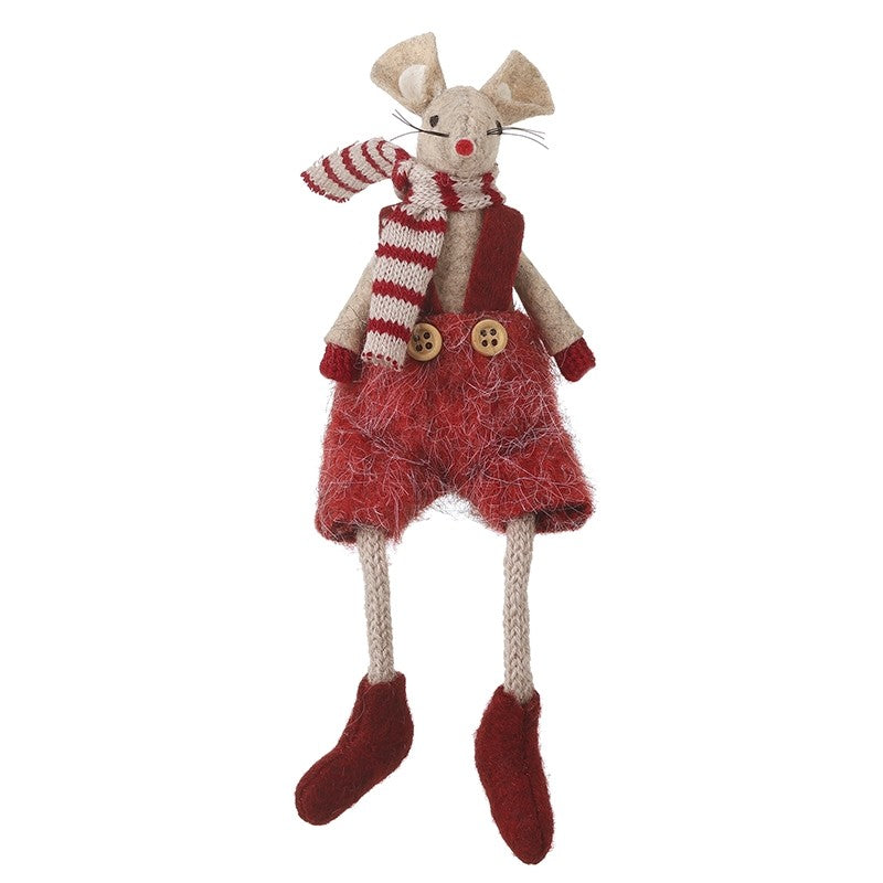 Taupe Sitting Boy Mouse With Scarf