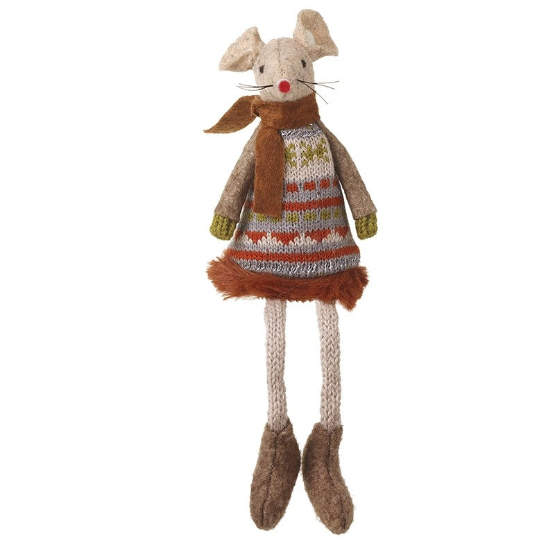 Taupe Sitting Mouse With Scarf Decor