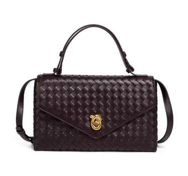 Woven Faux Leather Top Handle Bag with Gold Clasp