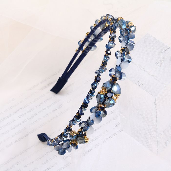 Delicate crystal beads hairband in Navy