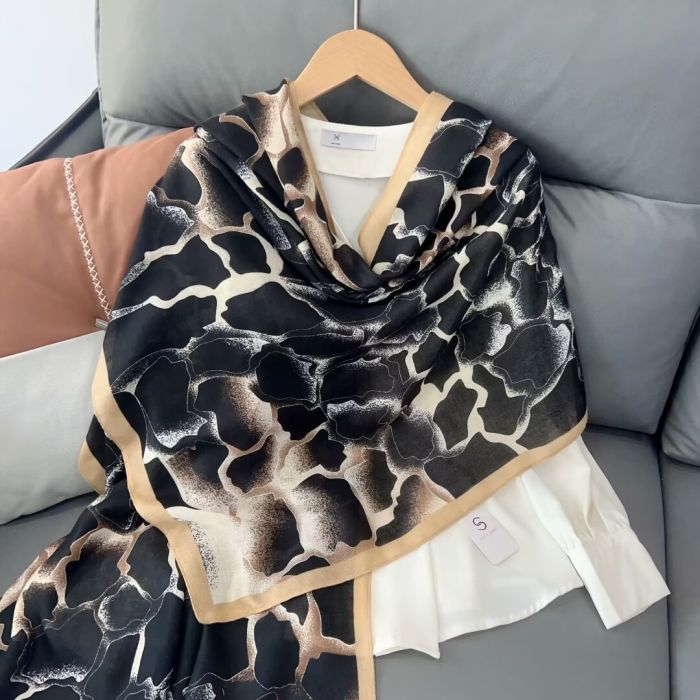 Abstract Dunes Cotton Scarf in Black/Tan