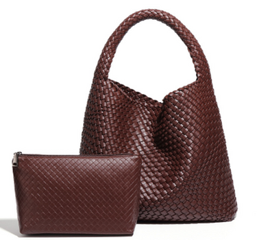 Chic Weave Tote Handbag with Matching Clutch