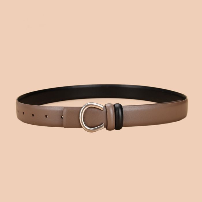 GrooveGlide Leather Belt in Khaki