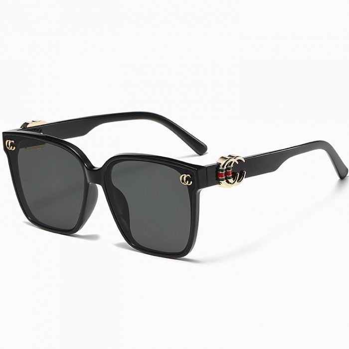 Square Sunglasses with Gold Details in Black