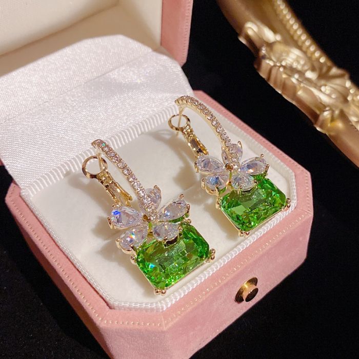 Sparkly Crystals drop earrings in Green