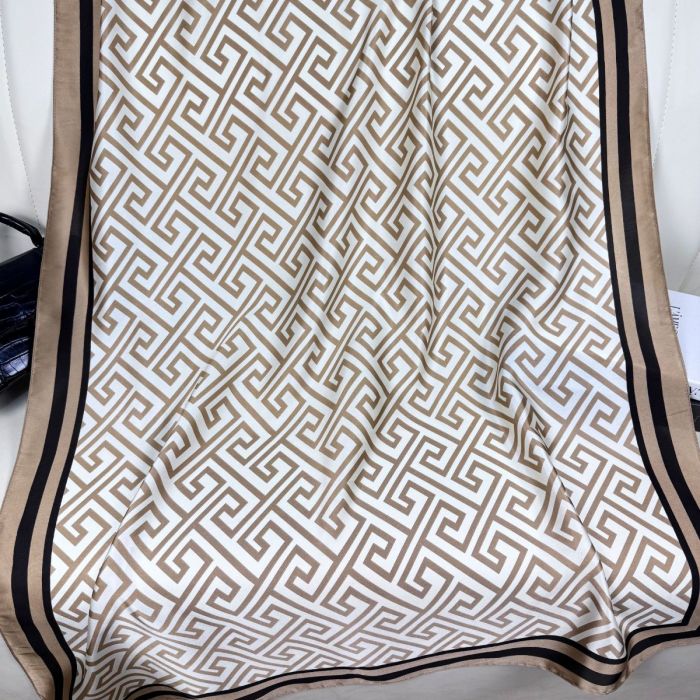 Versatile Geometric Print Satin Scarf in Beige