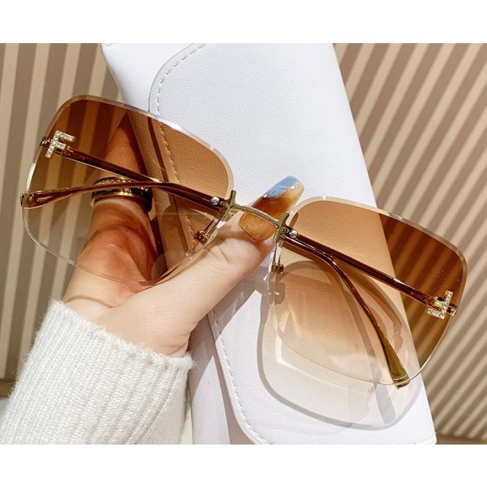 Gradient Square Sunglasses with Gold Accent in Brown