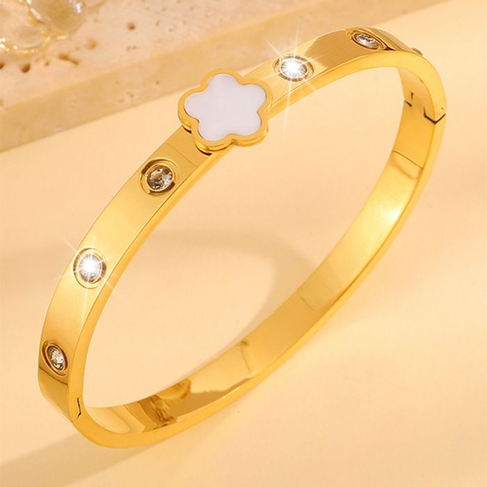 Gold Flower Bracelet with Sparkling Crystals in Cream