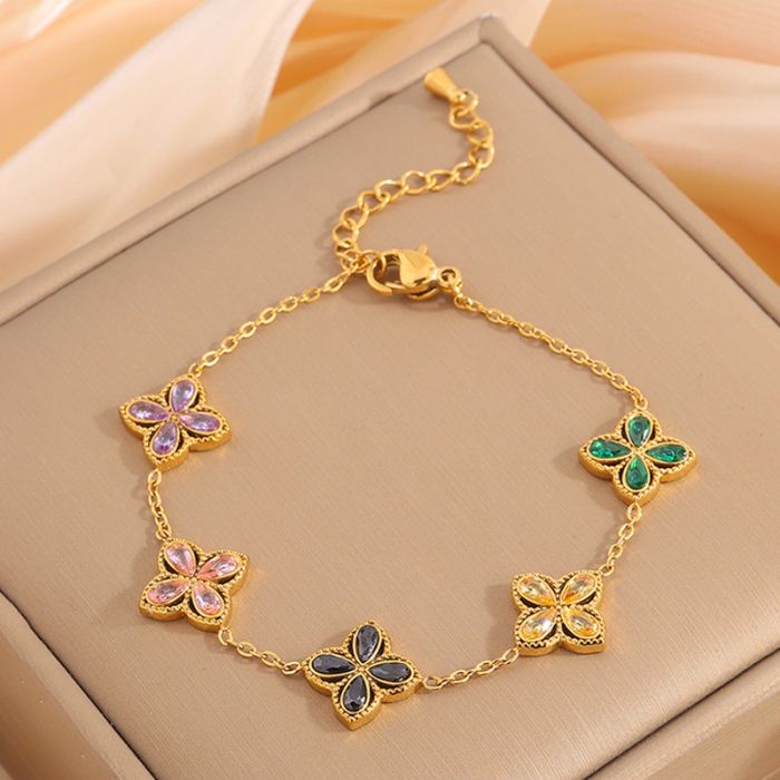 Elegant Gold Flower Bracelet in Multicolours