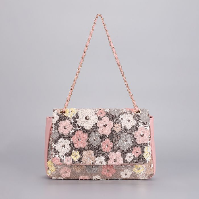 Elegant Floral Print Chain Strap Summer Bag in Pink