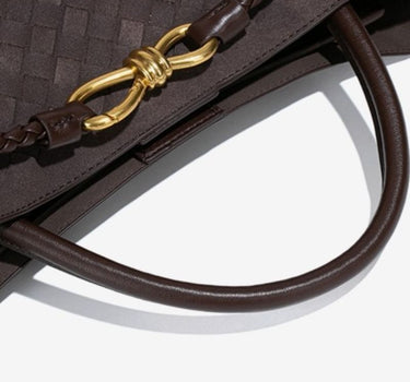 Textured Woven Tote Bag with Gold Bow Clasp