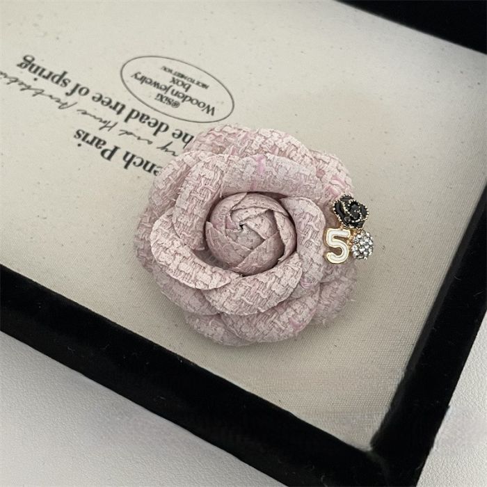 Camellia Brooch with Crystal Adorned 5 in Pink