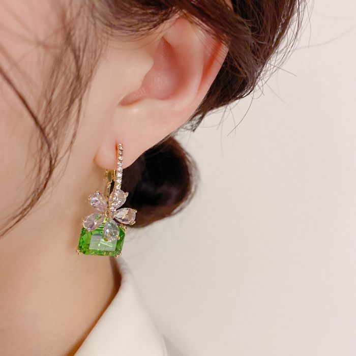 Sparkly Crystals drop earrings in Green