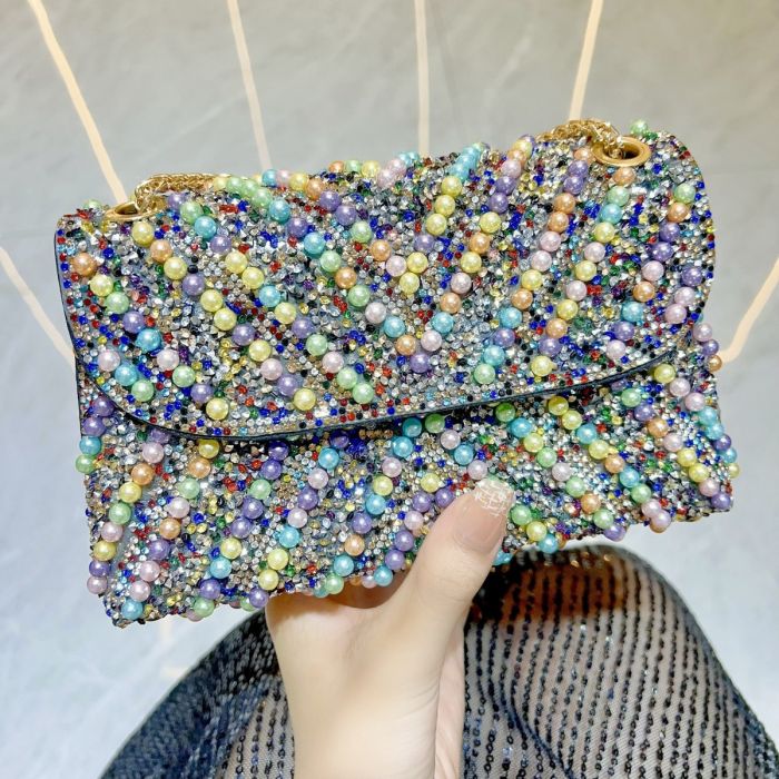 Crystals and Pearlies Evening Clutch Bag in Rainbow