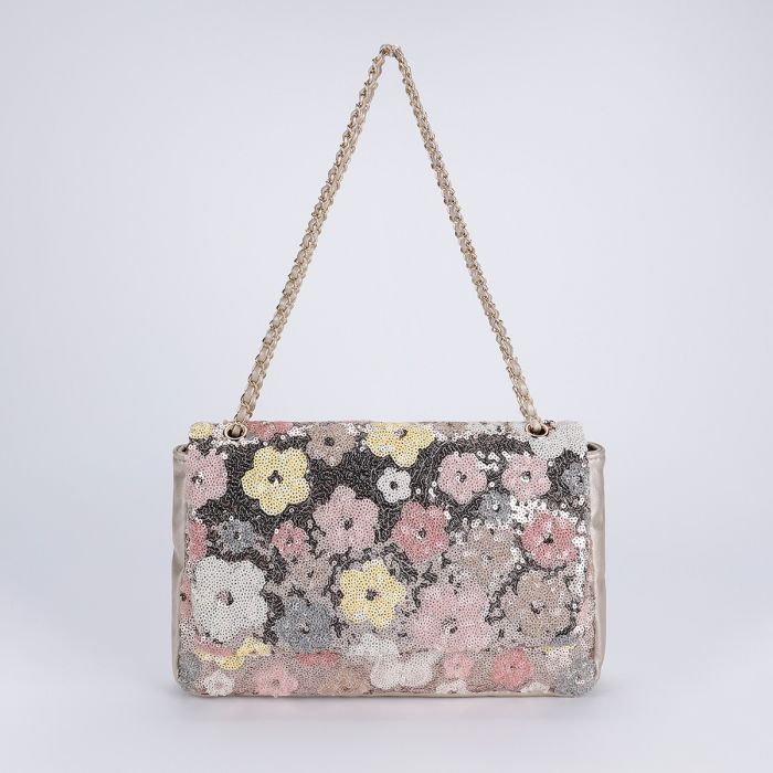 Elegant Floral Print Chain Strap Summer Bag in Gold