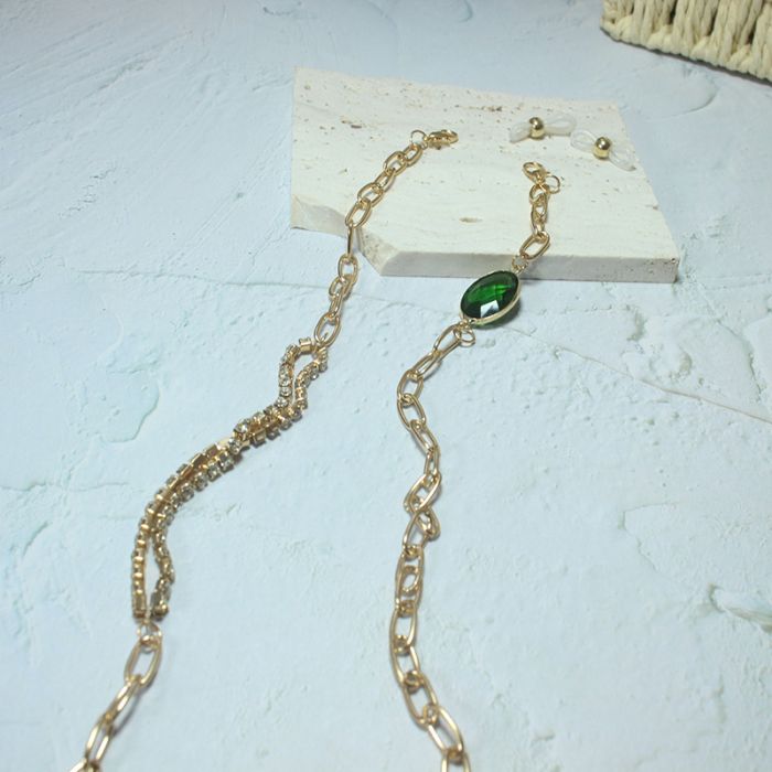 Jade crystal detail sunglasses chain