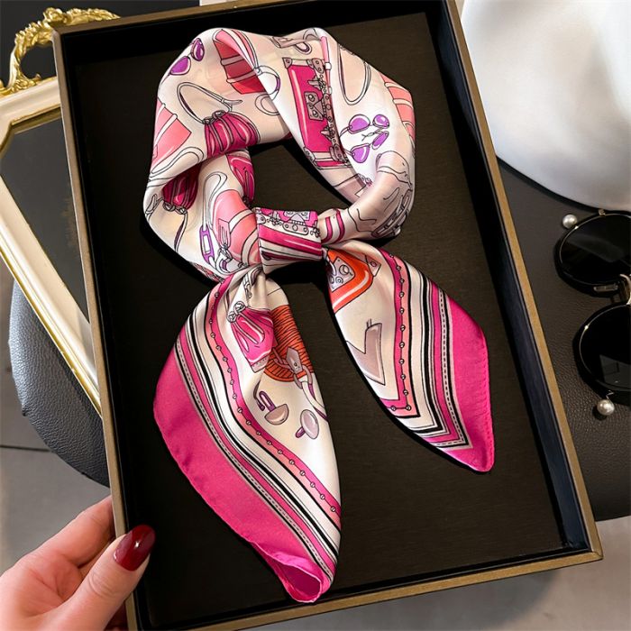 Versatile Neck Square Scarf in Fuchsia/Ivory
