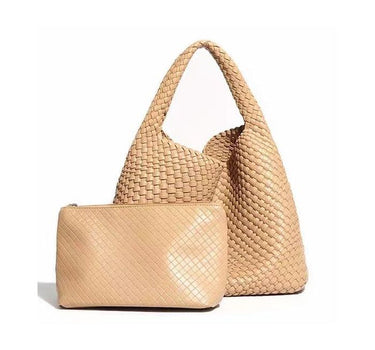 Chic Weave Tote Handbag with Matching Clutch