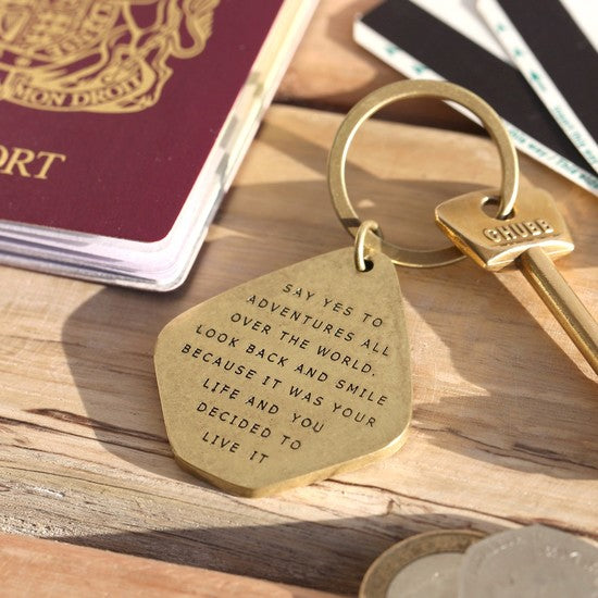 Say yes to adventure brass keyring