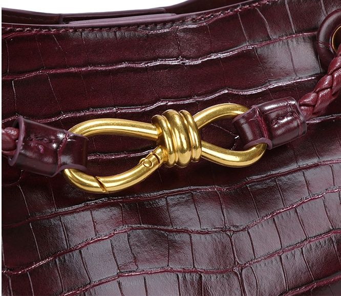 Bordeaux Belle Croc-Embossed Top Handle Bag in Burgundy
