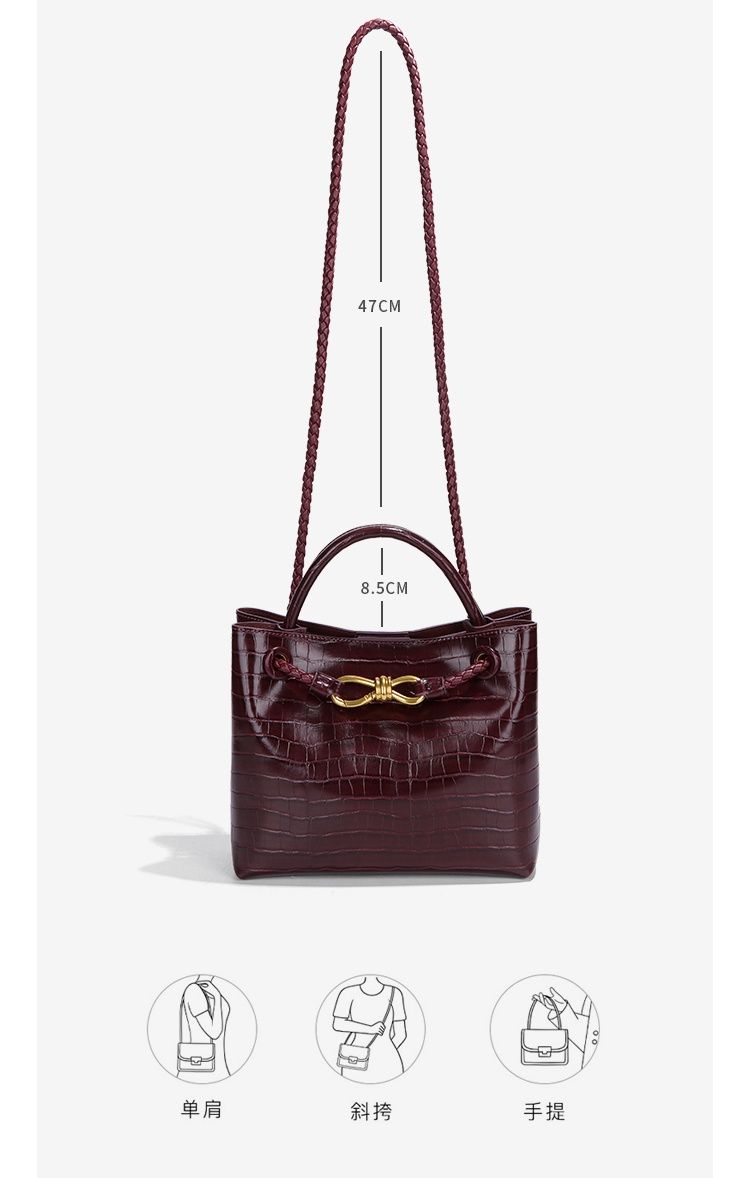 Bordeaux Belle Croc-Embossed Top Handle Bag in Burgundy