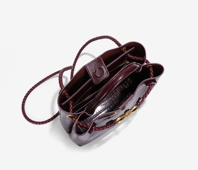 Bordeaux Belle Croc-Embossed Top Handle Bag in Burgundy