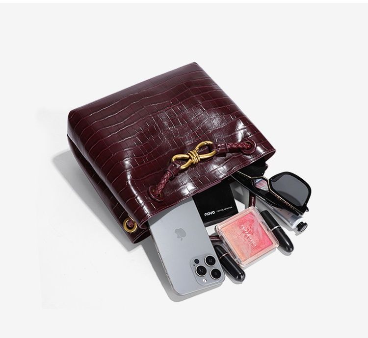 Bordeaux Belle Croc-Embossed Top Handle Bag in Burgundy